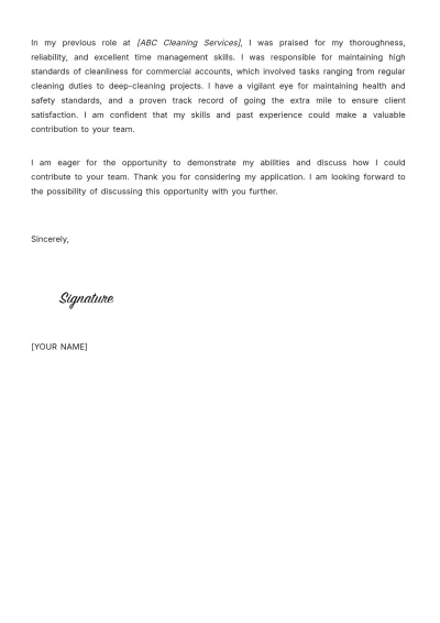 Free Cleaning Services Worker Cover Letter Template to Edit Online