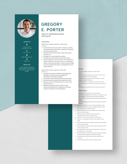 Health Communication Specialist Resume Download