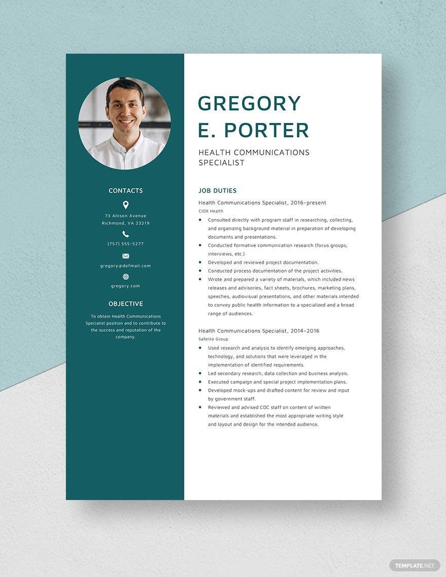 Free Health Communication Specialist Resume Template