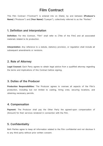 Free Film Contract Template to Edit Online