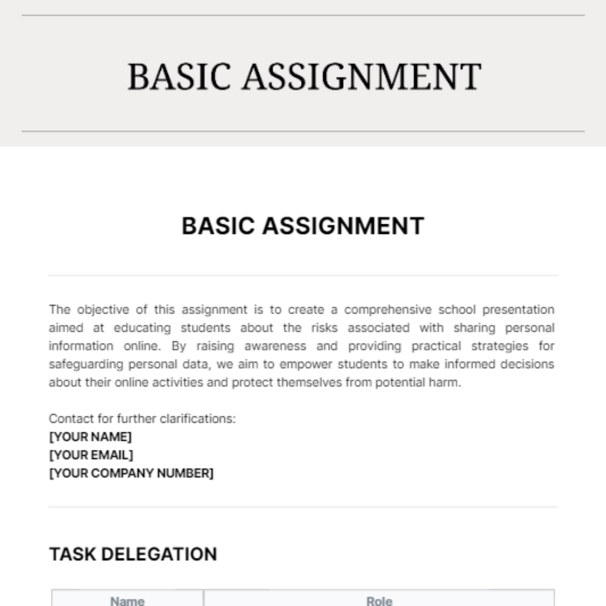 Basic Assignment Template