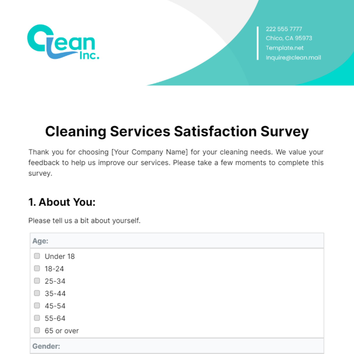 Free Cleaning Services Satisfaction Survey Template