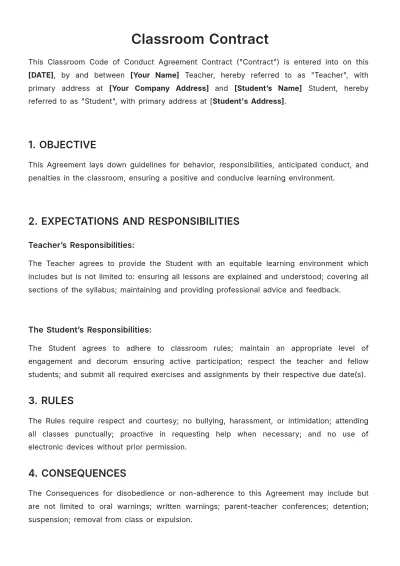 Free Classroom Contract Template to Edit Online
