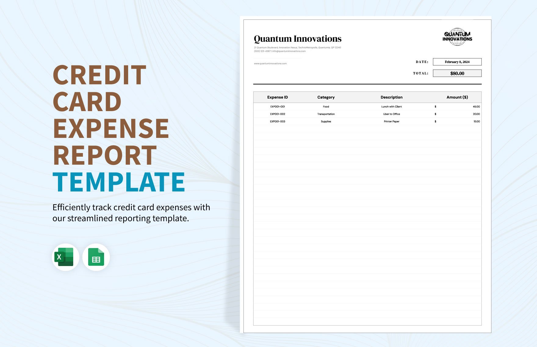 Credit Card Expense Report Template in Excel, Google Sheets