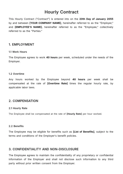 Free Hourly Contract Template to Edit Online