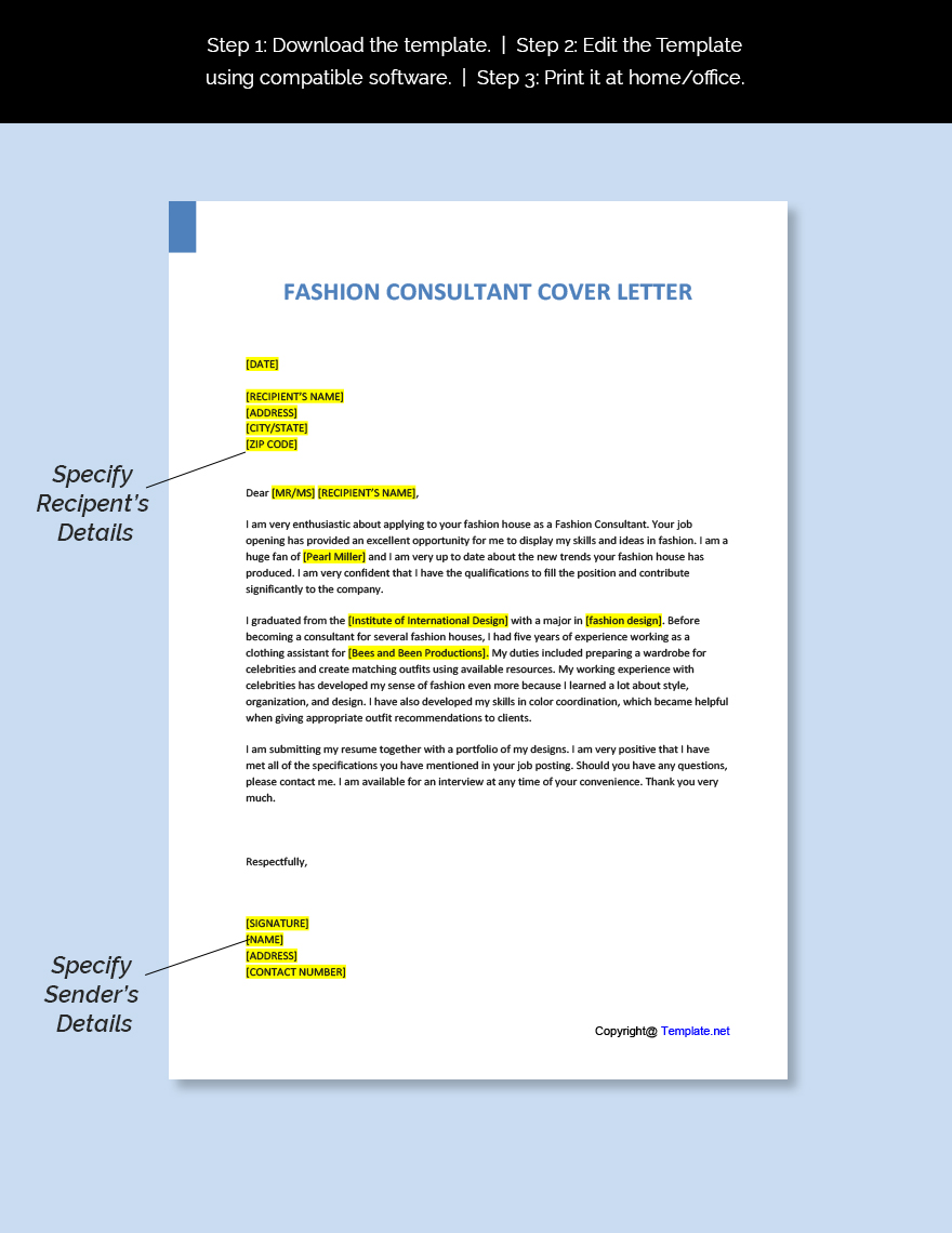 Fashion Consultant Cover Letter Template