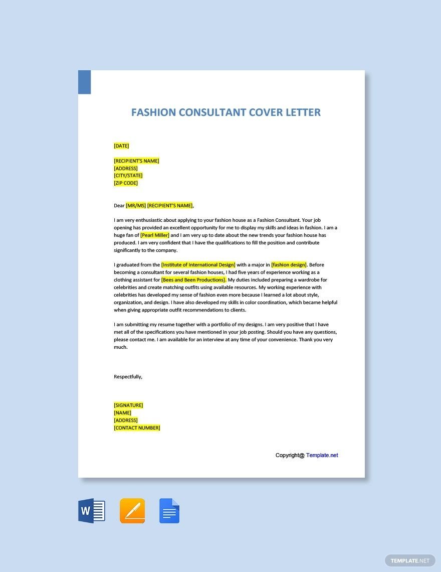 Fashion Consultant Cover Letter Template