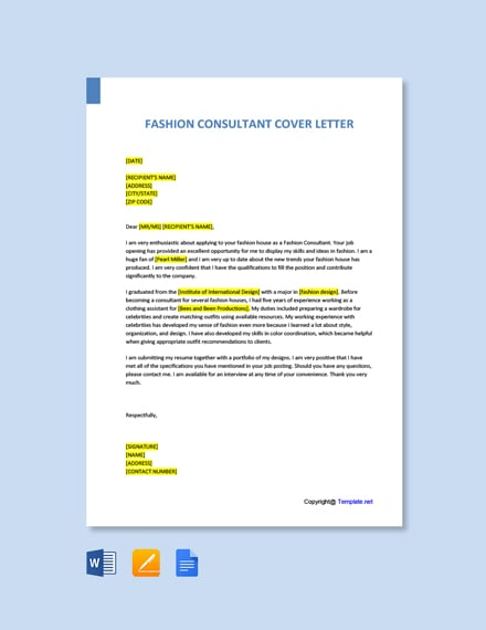 Free Fashion Consultant Cover Letter Template Google Docs Word Template Net