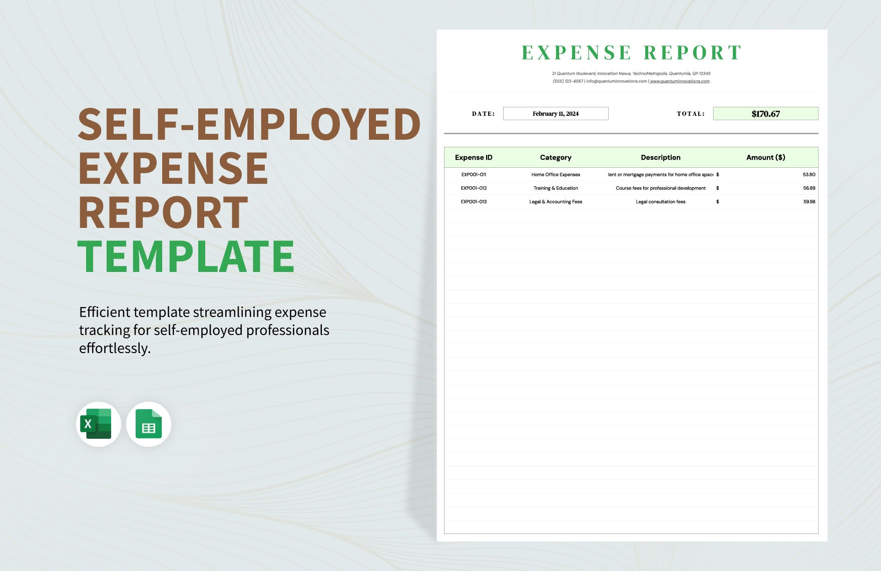 Self-Employed Expense Report Template in Excel, Google Sheets