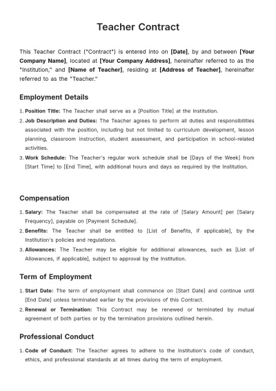 Free Teacher Contract Template to Edit Online