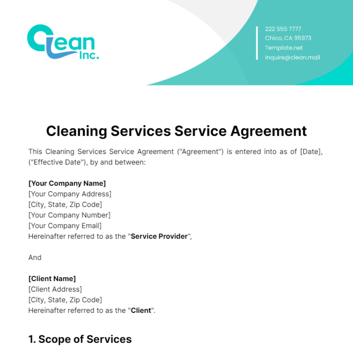 Free Cleaning Services Service Agreement Template
