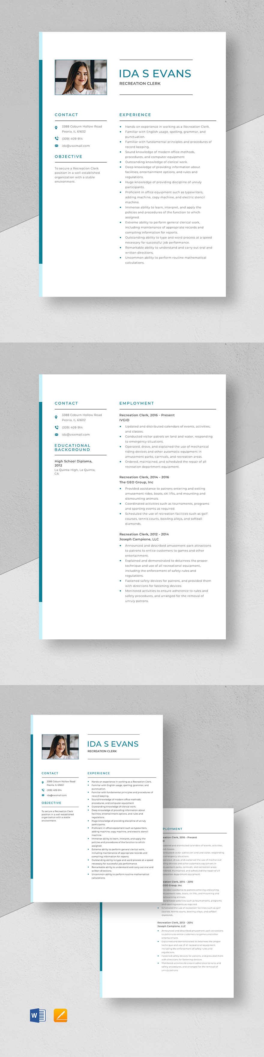 Free Recreation Clerk Resume Template - Word, Apple Pages | Template.net