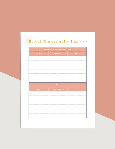 Bridal Shower Party Planner Format