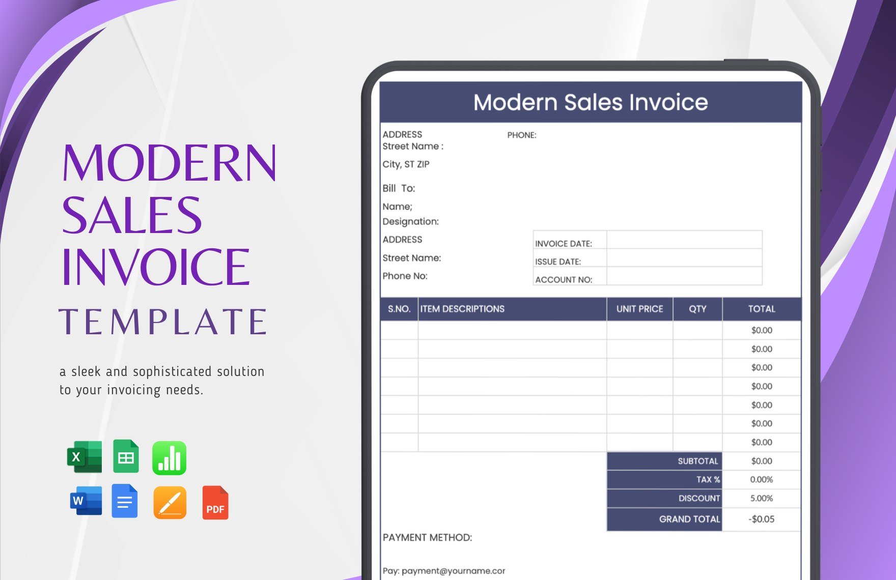 Modern Sales Invoice Template in Word, Google Docs, Excel, PDF, Google Sheets, Apple Pages, Apple Numbers
