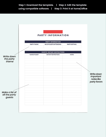 Free Party Menu Planner Template to Edit Online