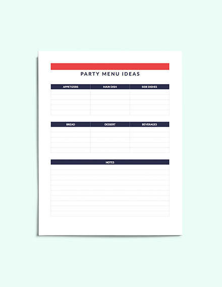 Free Party Menu Planner Template to Edit Online