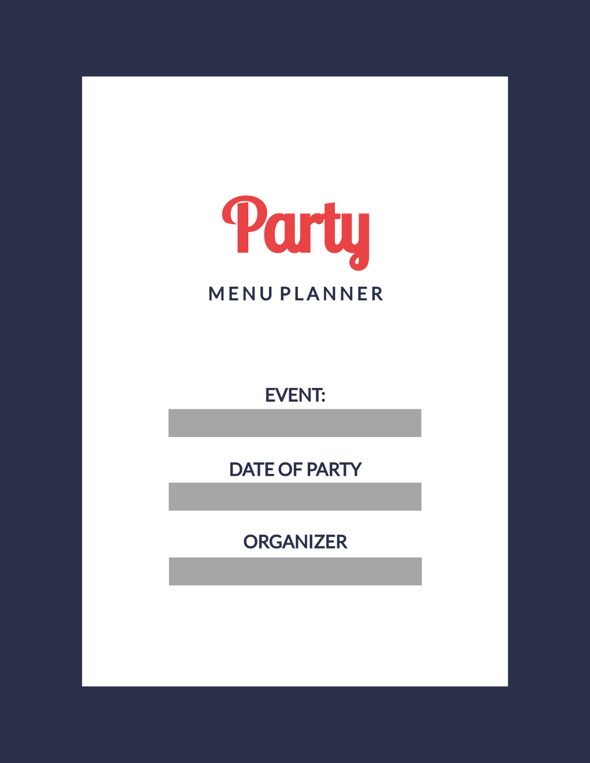 Party Menu Planner Template
