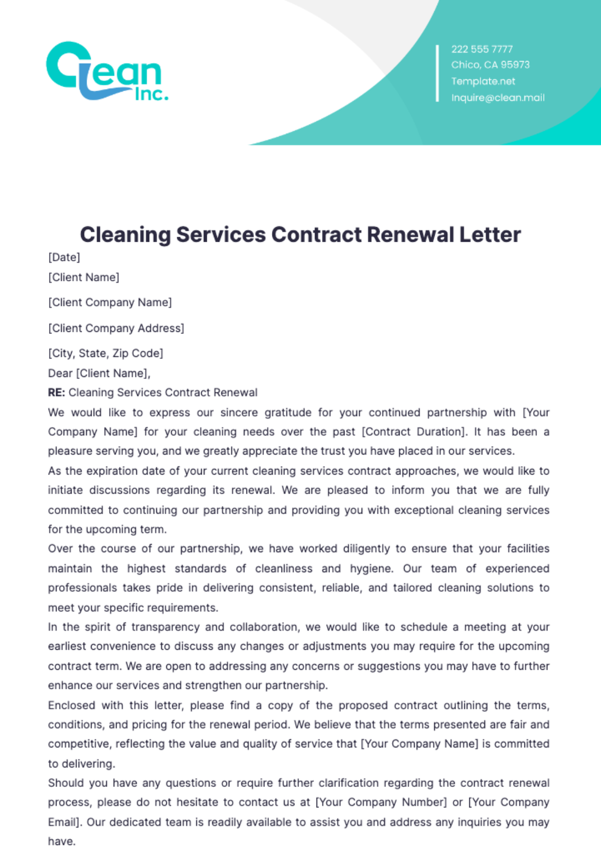 Cleaning Services Contract Renewal Letter Template - Edit Online & Download