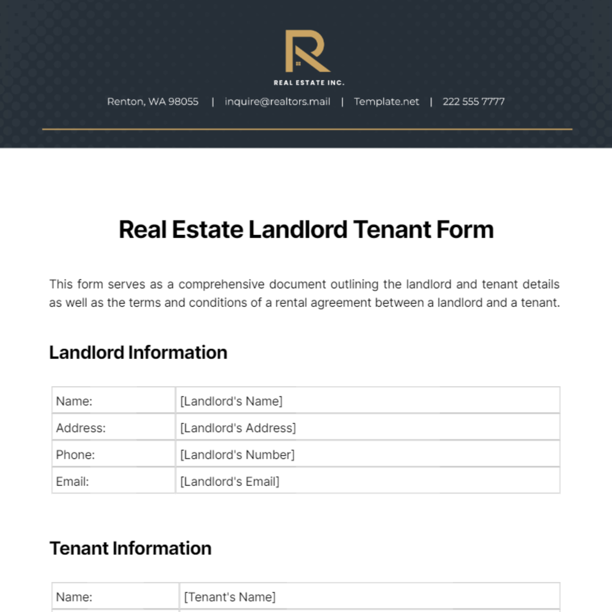 Real Estate Landlord Tenant Form Template