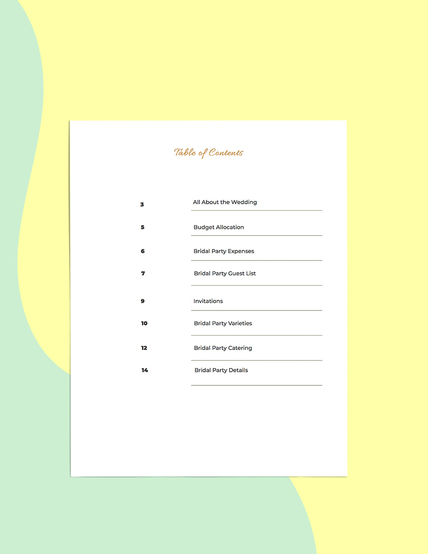Bridal Party Planner Template