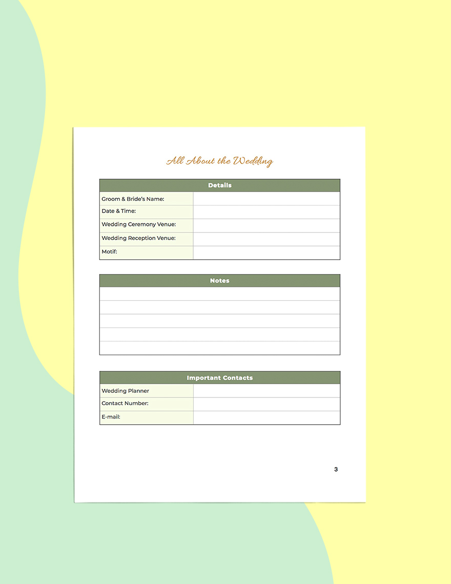 Bridal Party Planner Template