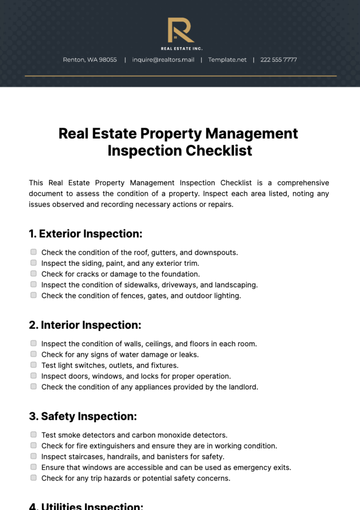 Free Real Estate Property Management Inspection Checklist Template