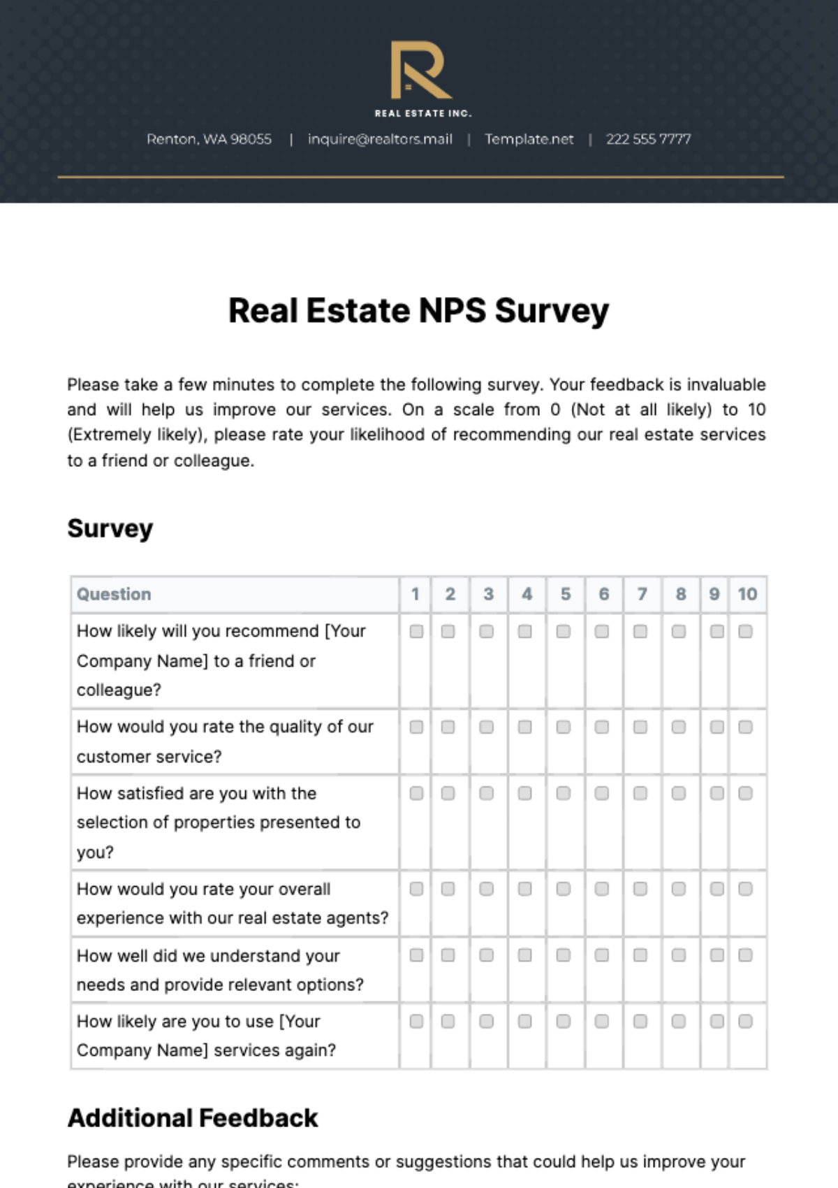 Real Estate NPS Survey Template