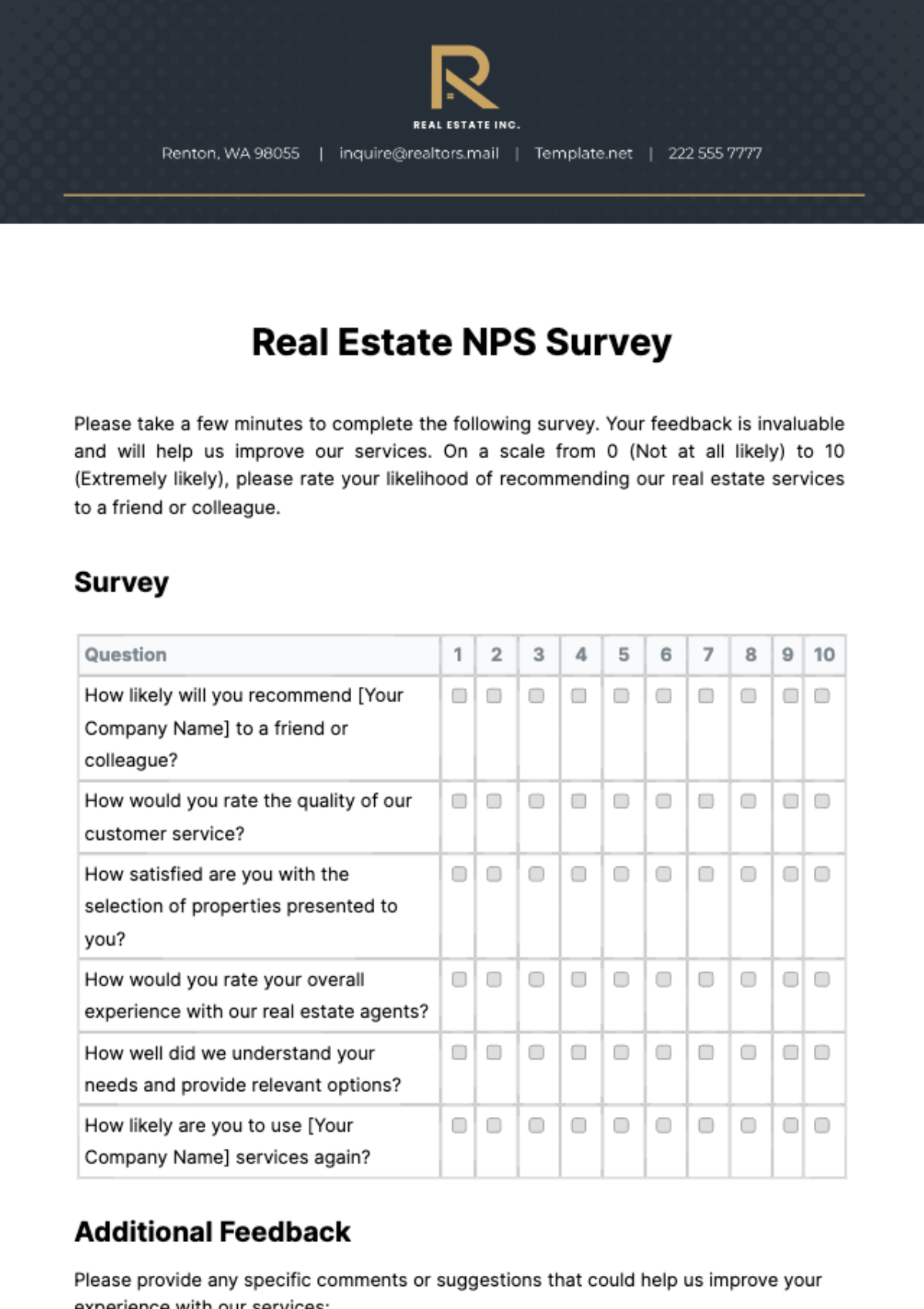 Real Estate NPS Survey Template - Edit Online & Download