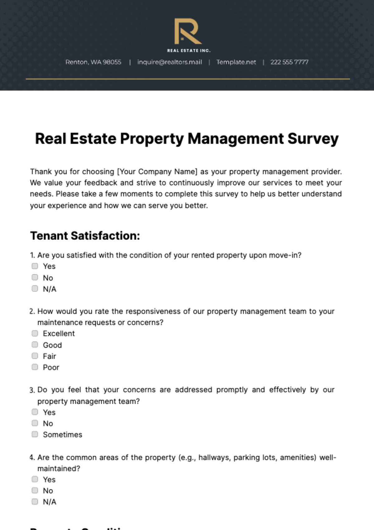 Real Estate Property Management Survey Template