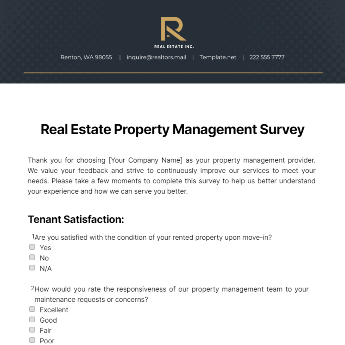 Real Estate Property Management Survey Template - Edit Online ...