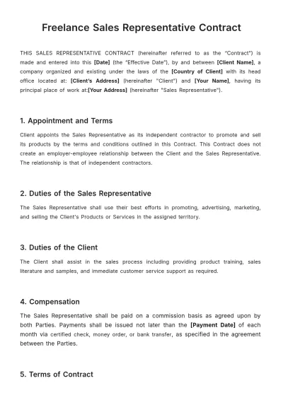 Free Freelance Sales Representative Contract Template to Edit Online