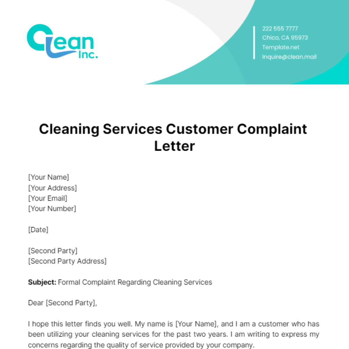 Cleaning Services Customer Complaint Letter Template - Edit Online & Download