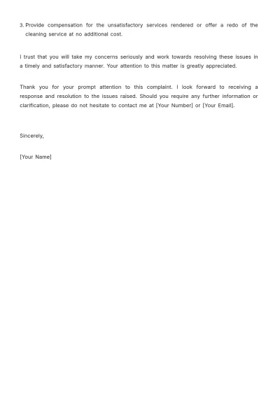 Free Cleaning Services Customer Complaint Letter Template to Edit Online