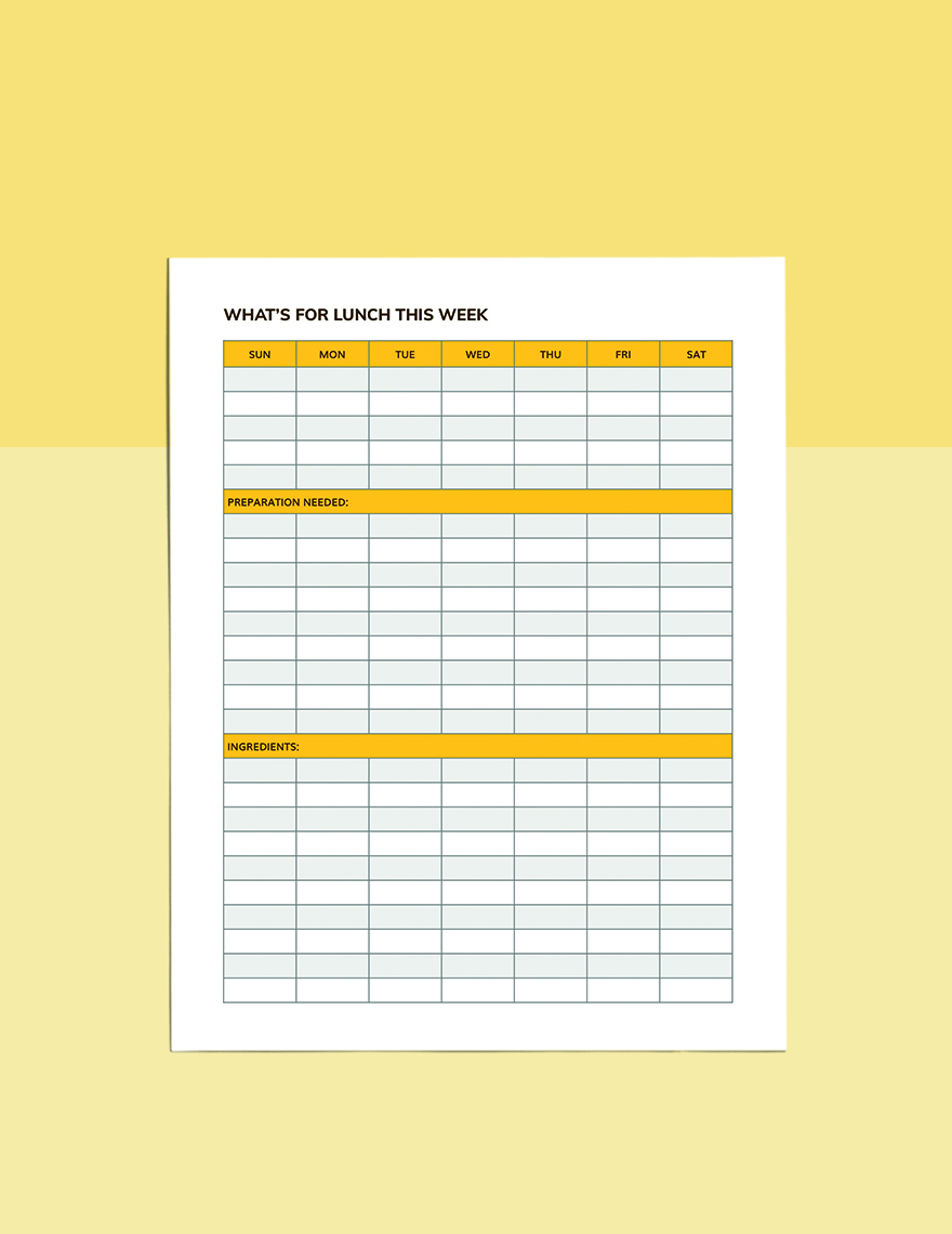 Lunch meal planner Template Download