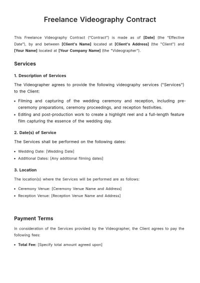 Free Freelance Videography Contract Template to Edit Online
