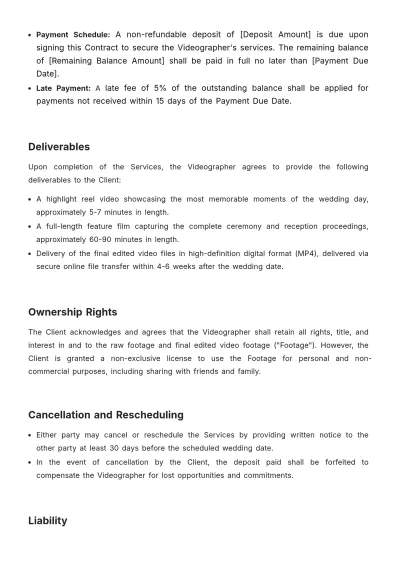 Free Freelance Videography Contract Template to Edit Online