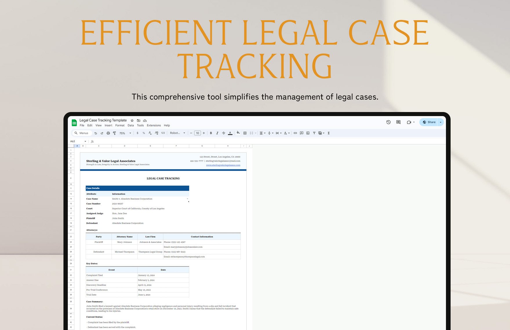 Legal Case Tracking Template