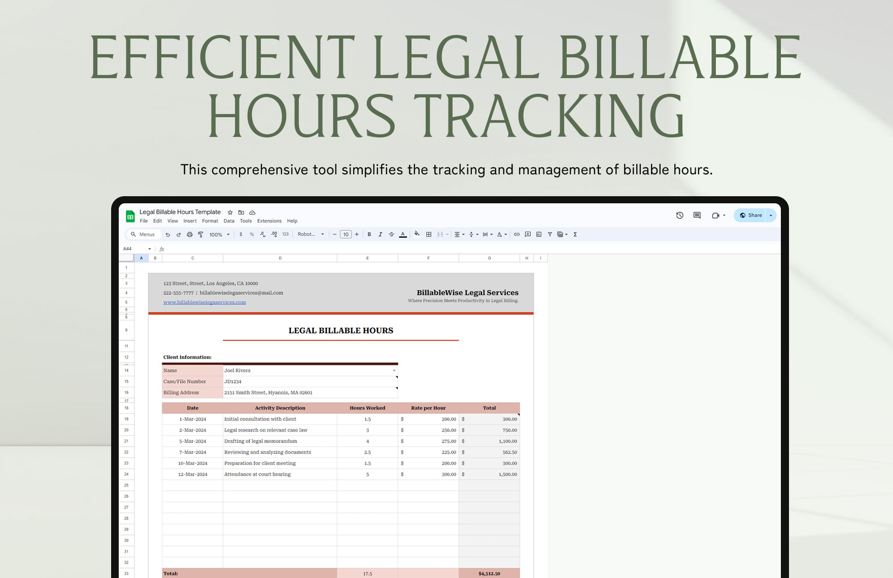 Legal Billable Hours Template