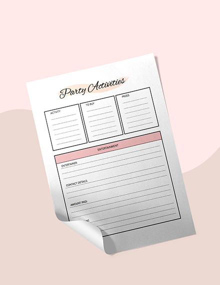 Sample Blank Party Planner