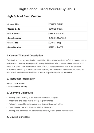 Free High School Band Syllabus Template to Edit Online