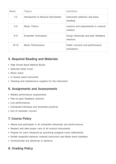 Free High School Band Syllabus Template to Edit Online