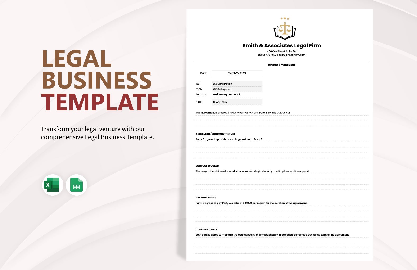 Legal Business Template in Excel, Google Sheets