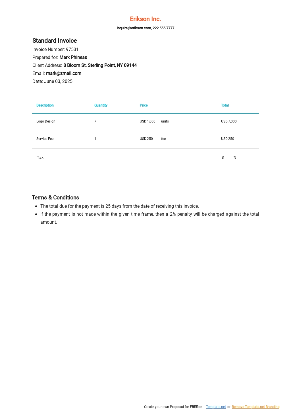 simple invoice template google