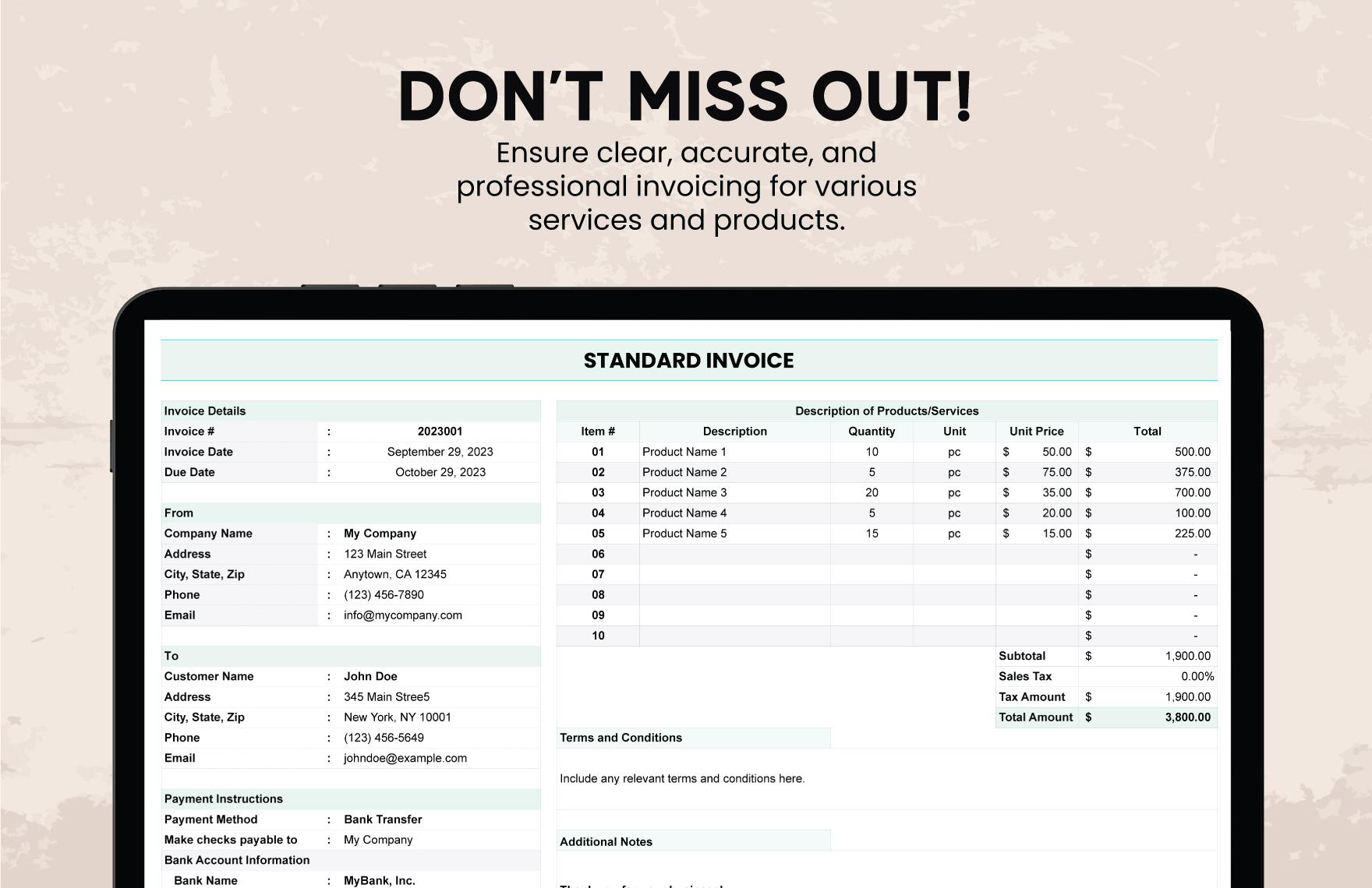 Standard Invoice Template