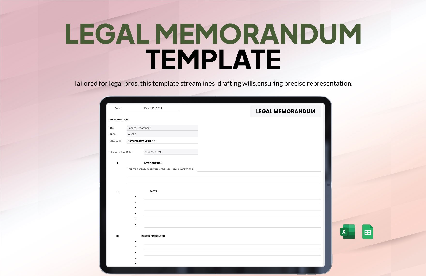 Legal  Memorandum Template in Excel, Google Sheets