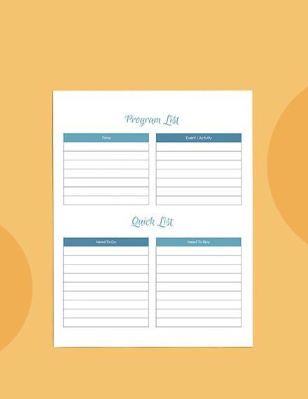 Blank Event Planner template Example
