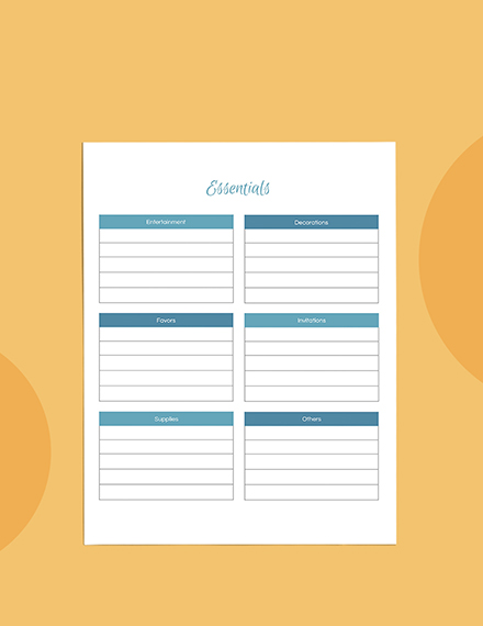 Blank Event Planner template Format
