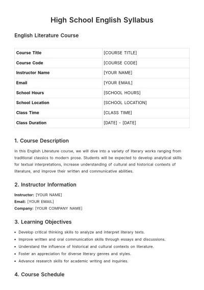 Free High School English Syllabus Template to Edit Online