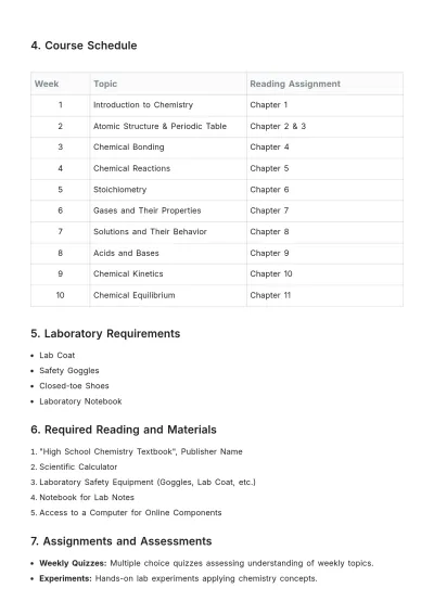 Free High School Chemistry Syllabus Template to Edit Online