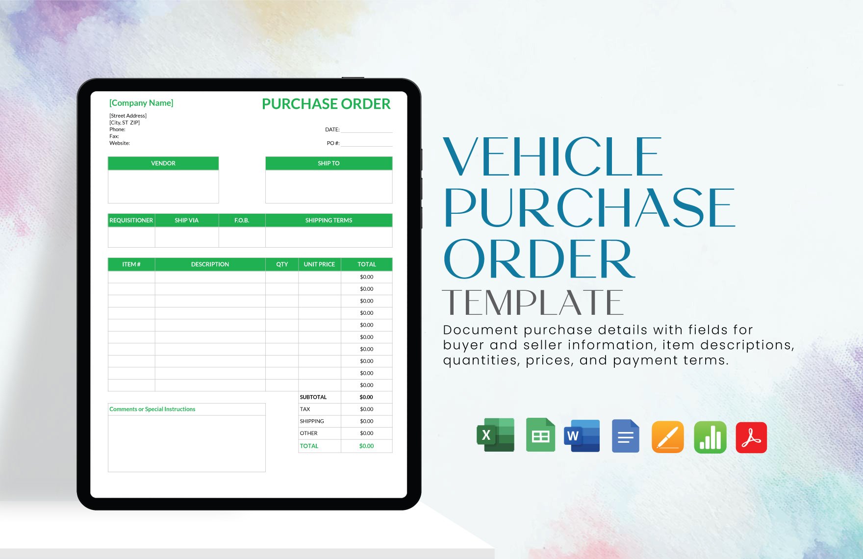 Blank Purchase Order Template in Word, Google Docs, Excel, PDF, Google Sheets, Apple Pages, Apple Numbers